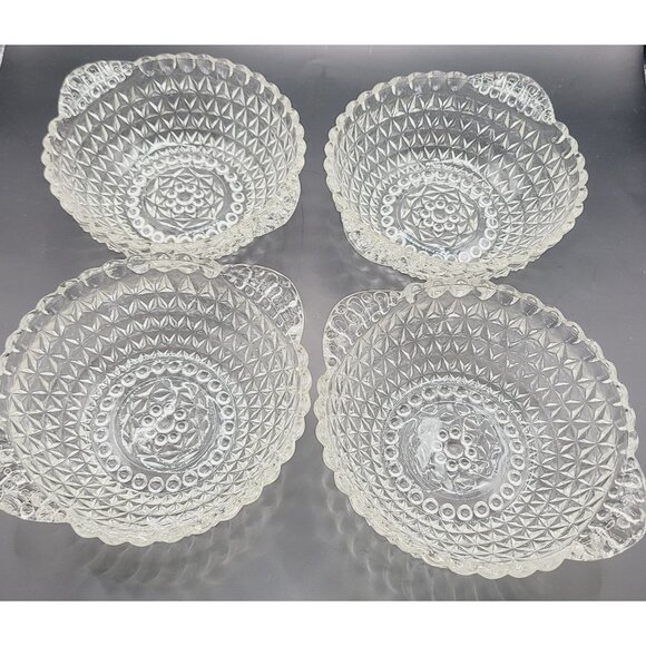 Vintage Clear Glass Dessert Bowls Cut Diamond Hobnail Pattern Set Of 4 - Picture 1 of 7